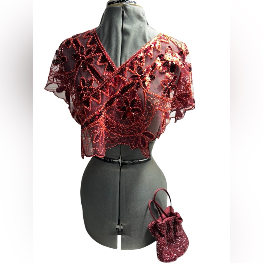Ann Taylor Red Sequin Lace Wrap Shrug + Matching Bag OS | Evening |